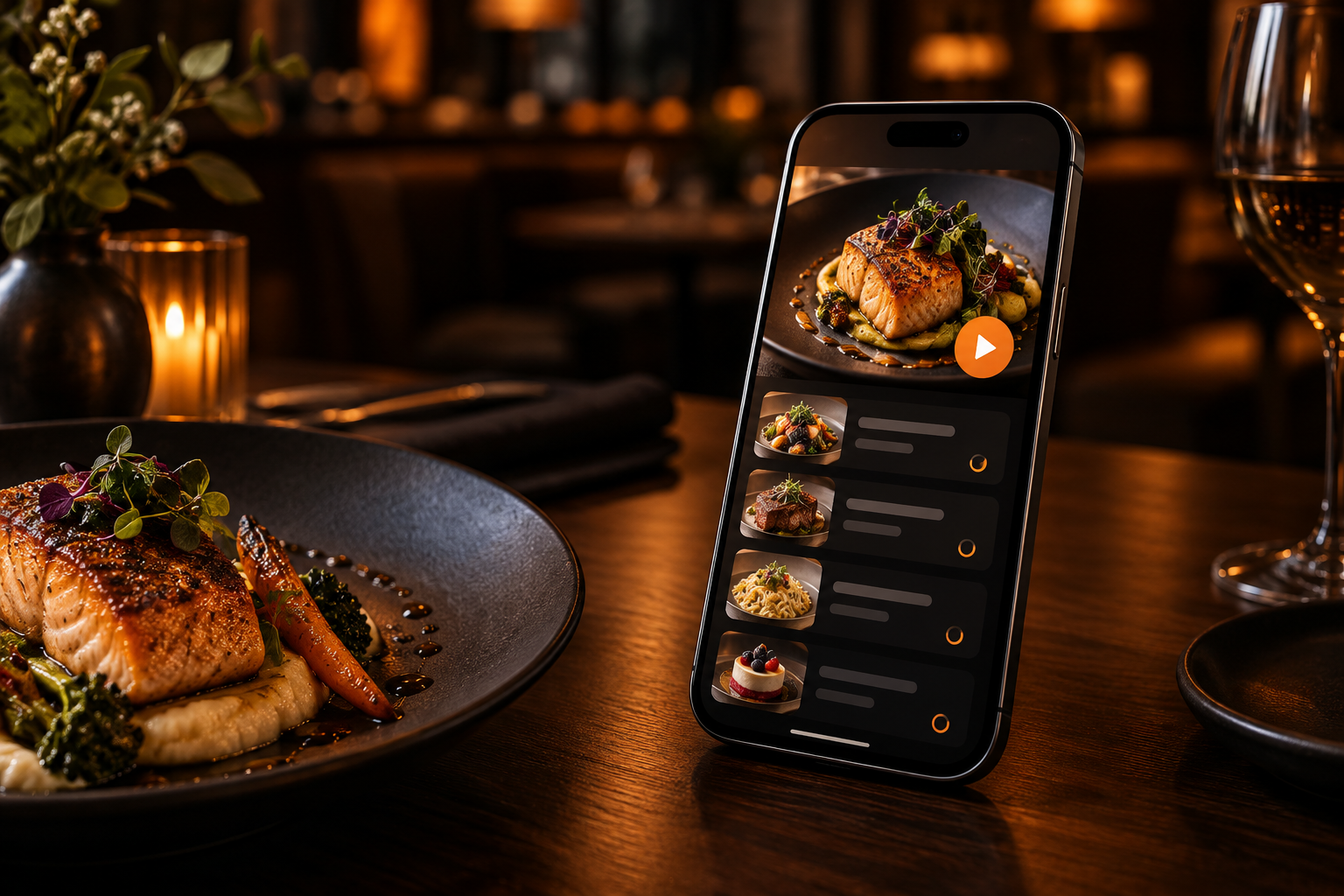 Cardápio digital em vídeo do Play Menu Essencial em um restaurante